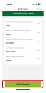 Onboarding-Using Engage-Submitting help request in Confirmation screen