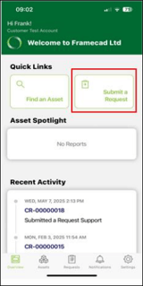 Onboarding-Using Engage-Tap Submit a Request in Welcome screen