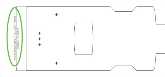 Example of where the nominal strip width appears in a profile drawing