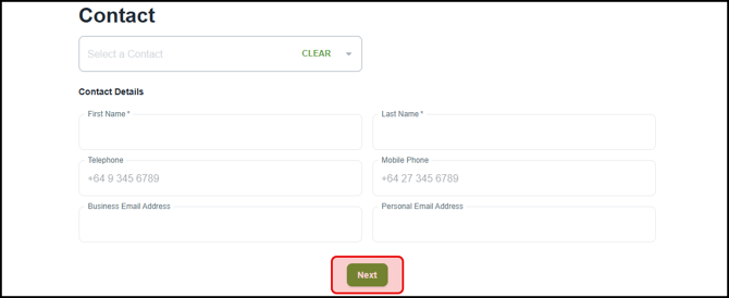 New Project page -customer contact