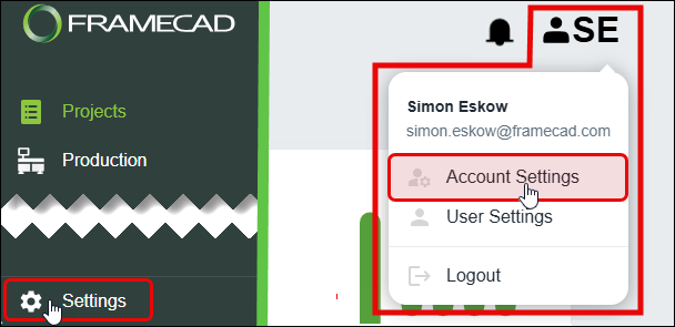 Nexa - Accessing Settings page