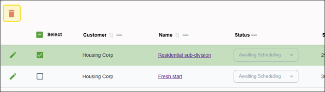 Nexa - Project grid - deleting projects
