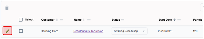 Nexa - Project grid - edit project