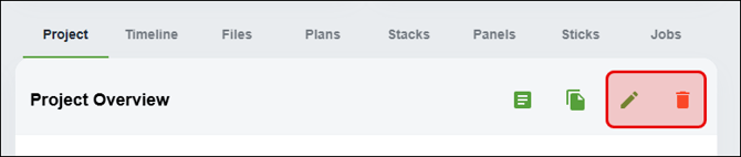 Nexa - Project main screen - edit or delete