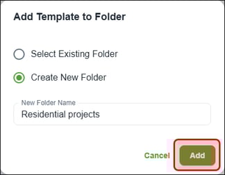 Nexa - Projects - Add project template to folder