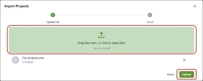 Nexa - Projects - Import Projects dialog - Add files and import projects