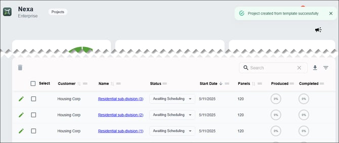 Nexa - Projects - New projects appear in projects grid