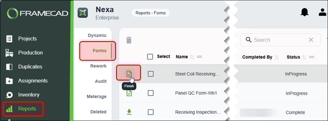 Nexa - Reports - Finishing an InProgress form-1