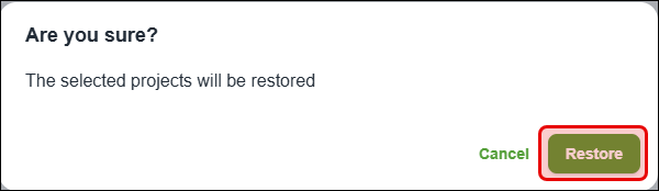 Nexa - Reports -confirm restore project