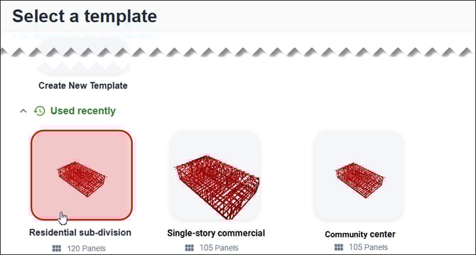Click a project template. Nexa organizes templates by folder, including the default "Used recently" and "Other templates" folders 