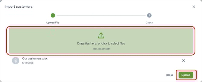 Nexa - Settings - Adding file to Import customers dialog