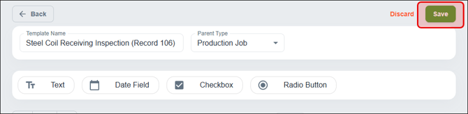 Illustration of where to find the Save when setting up a QC form template