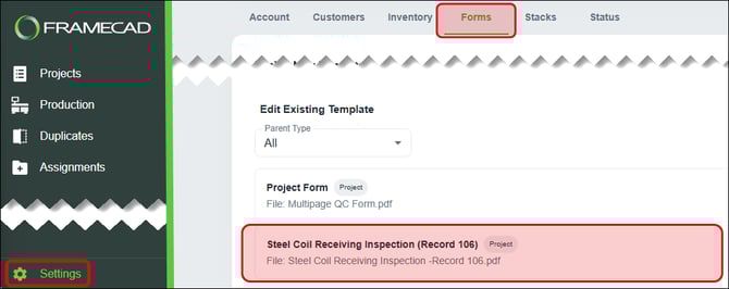 Nexa - Settings - Selecting an existing template