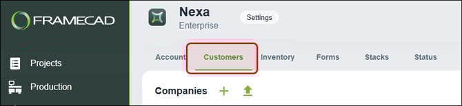 Nexa - Settings - Selecting the Customers tab
