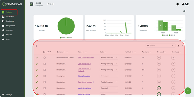 Nexa Projects page - projects grid