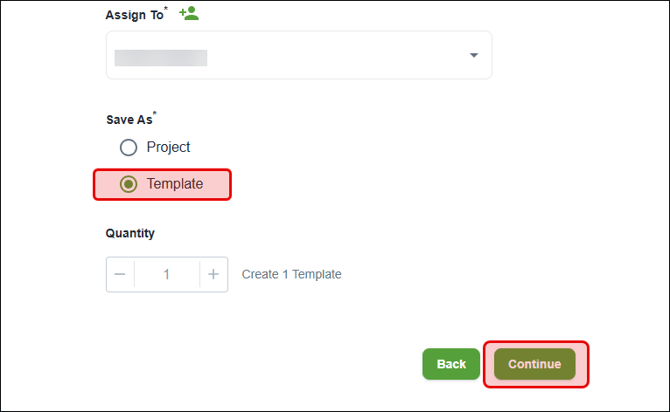 Select Template and click Continue