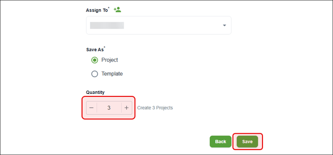 Setting project quantity